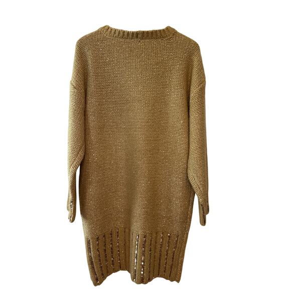 Anthropologie NWT Sparkle Wool Blend Layered Sweater Mini Dress Camel Size M - Picture 4 of 11